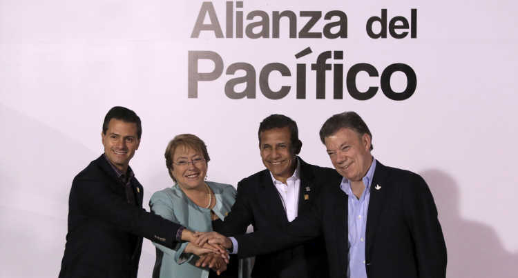 The Presidents of Chile, Colombia, Mexico and Peru at the XI Summit of the Pacific Alliance.