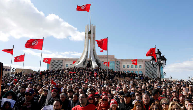 Protest by teachers in Tunisia.