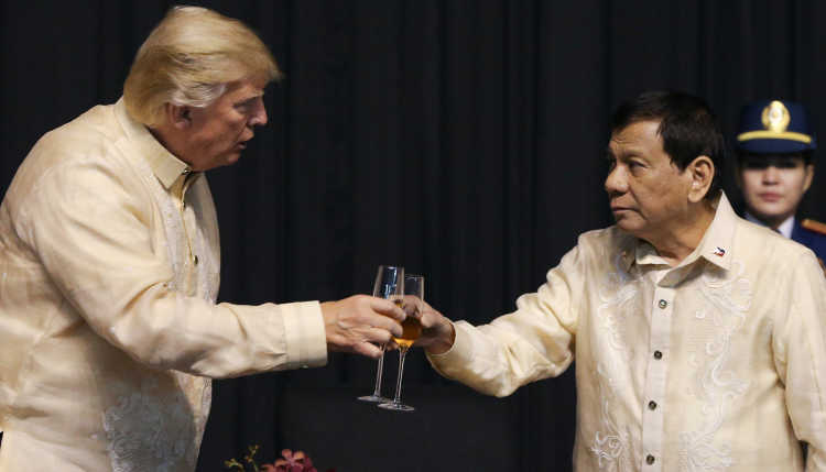 U.S. President Trump and President of the Philippines Duterte at a gala dinner.