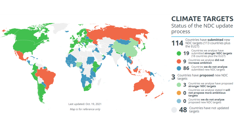 Karte der Klimaziele, Stand des NDC-Aktualisierungsprozesses.