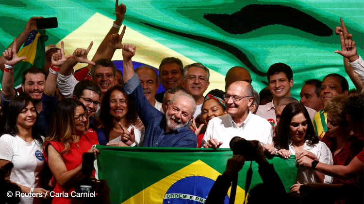 Brazil's former President and presidential candidate Luiz Inacio Lula da Silva gestures at an election night gathering on the day of the Brazilian presidential election run-off, in Sao Paulo, Brazil October 30, 2022. 