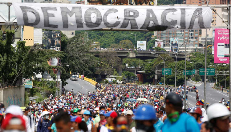 Protest march for democracy in Venezuela.