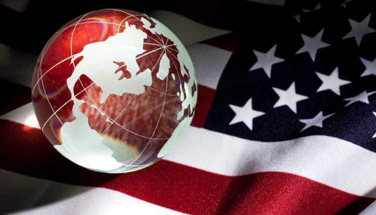 Globe lies on American flag
