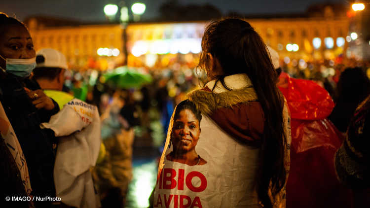 Second Round of Presidential Elections in Colombia. People celebrate in the streets with campaign banners, shirts and signs, the victory of Gustavo Petro who won the second round of presidential elections.