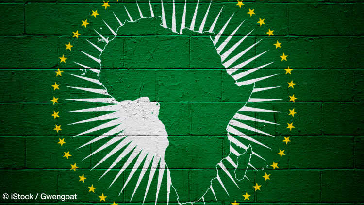 Flag of African Union painted on a wall.