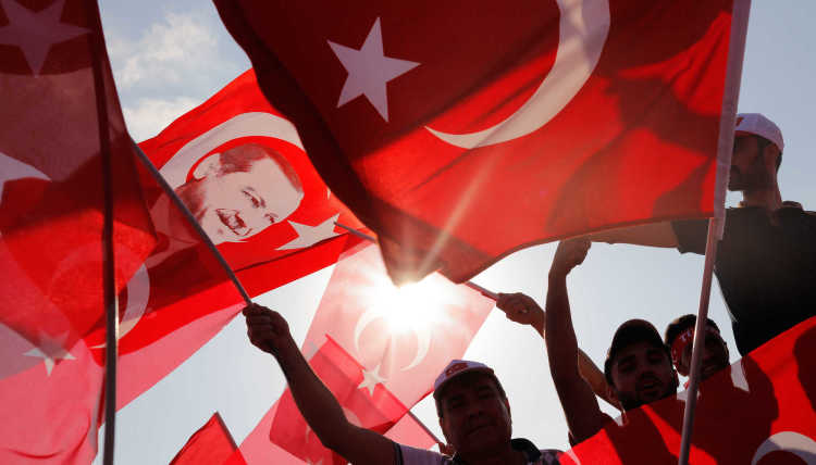 Picture of a group with Turkish flags