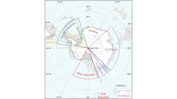 Die Antarktis mit den sieben Territorialansprüchen