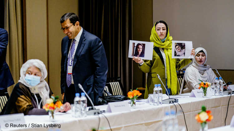 Picture shows Afghan Women's Network Representative Mahbouba Seraj at an Conference in Norway March 2022.