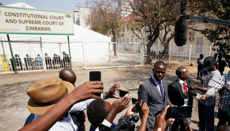 Press conference in front of the Constitutional Court and Supreme Court of Harare, Zimbabwe.