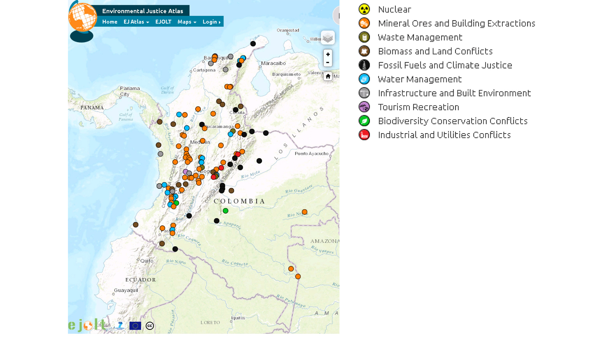 Map Location and Types of Socio-environmental Conflicts in Colombia