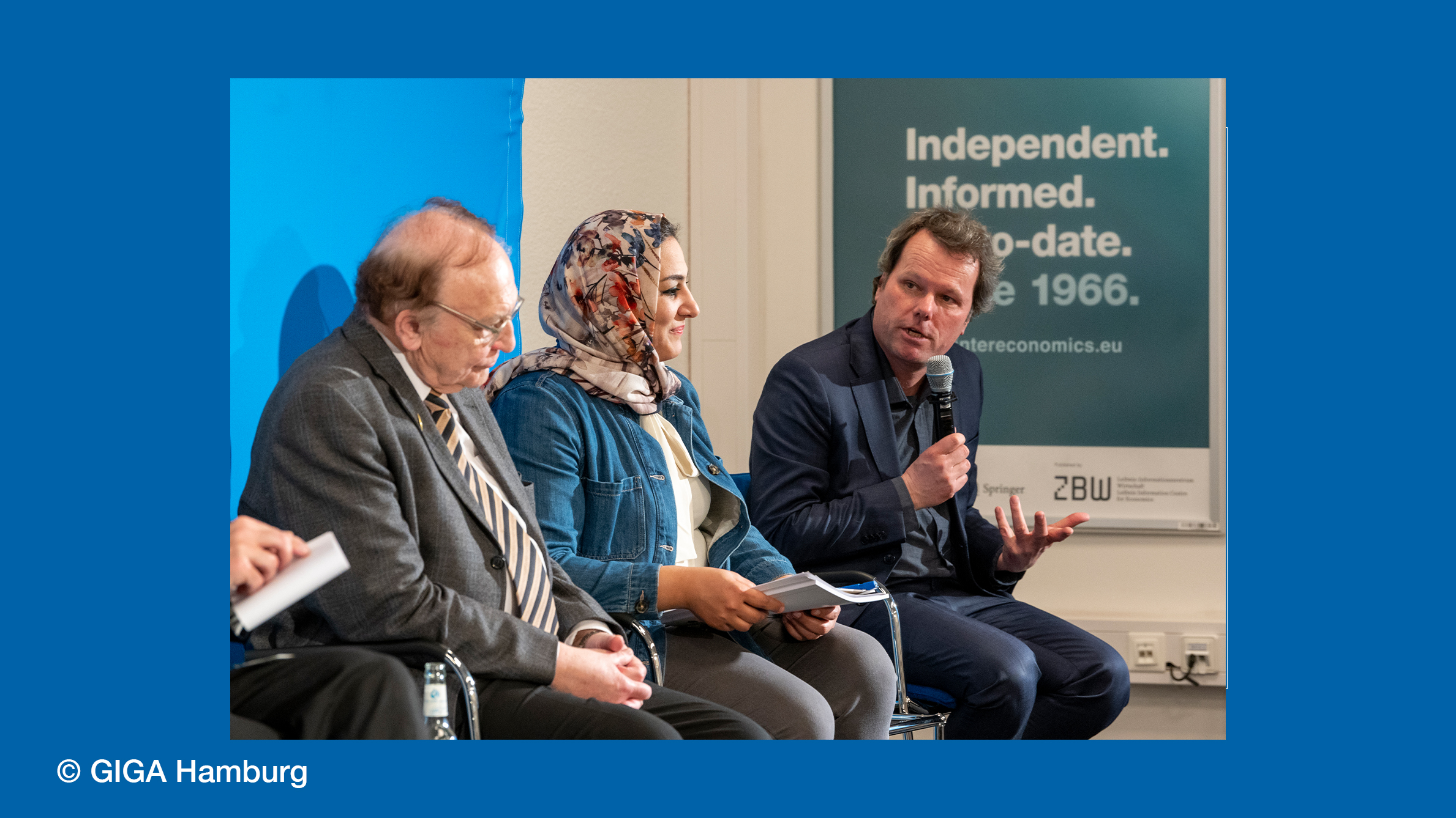 Picture of the Speakers of the conference. From left to right: Bernd Ebel, Dr. Ula Abd Al Khalel Merie and Prof. Dr. Eckart Woertz