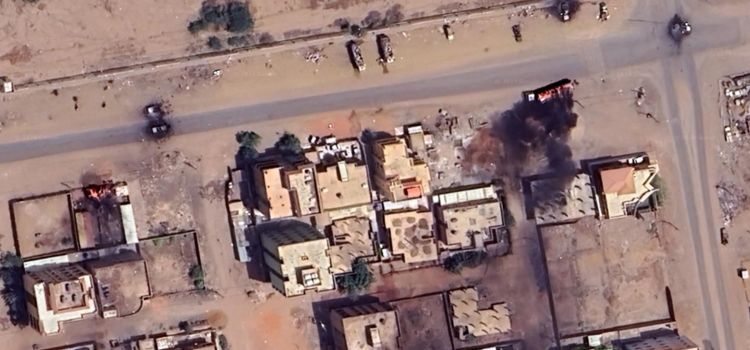Aerial View on Aftermath of a Battle Near an RSF Outpost in Khartoum South of Sports City Stadium on 15.04.2023