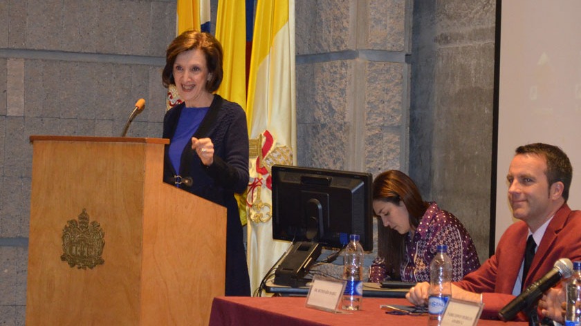 Workshop participant at the lectern