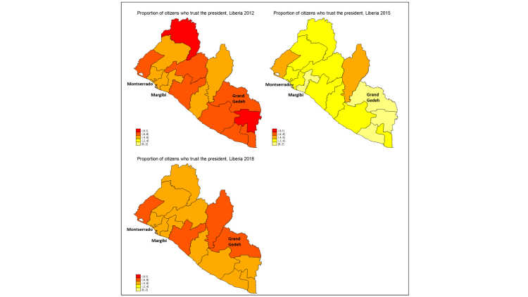 Graphic Evolution of Trust in the President in Liberia, 2012–2018