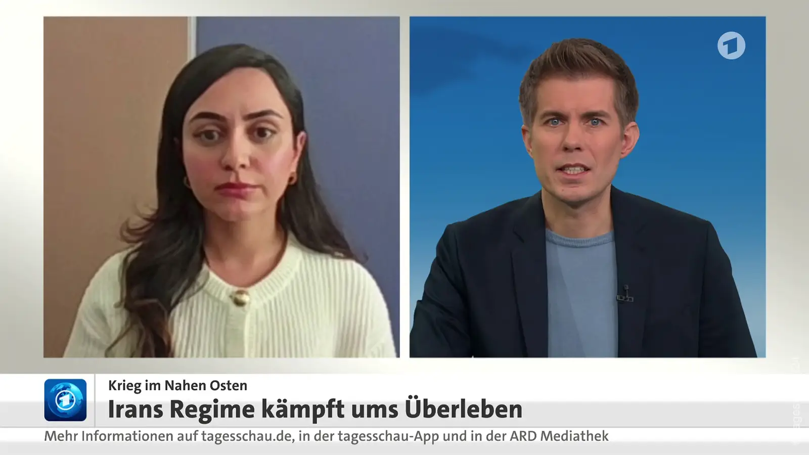 Video + Poster "Diba Mirzaei, Iran-Forscherin GIGA-Institut, mit einer Einschätzung des Iran-Kriegs"