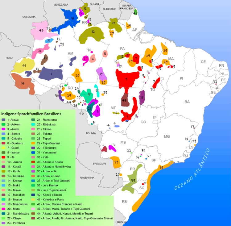 Grafik der Indigene Sprach­familien Brasiliens
