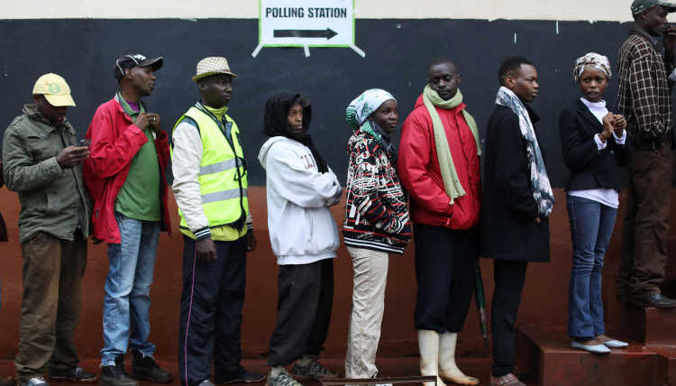 People standing in line for polling staion