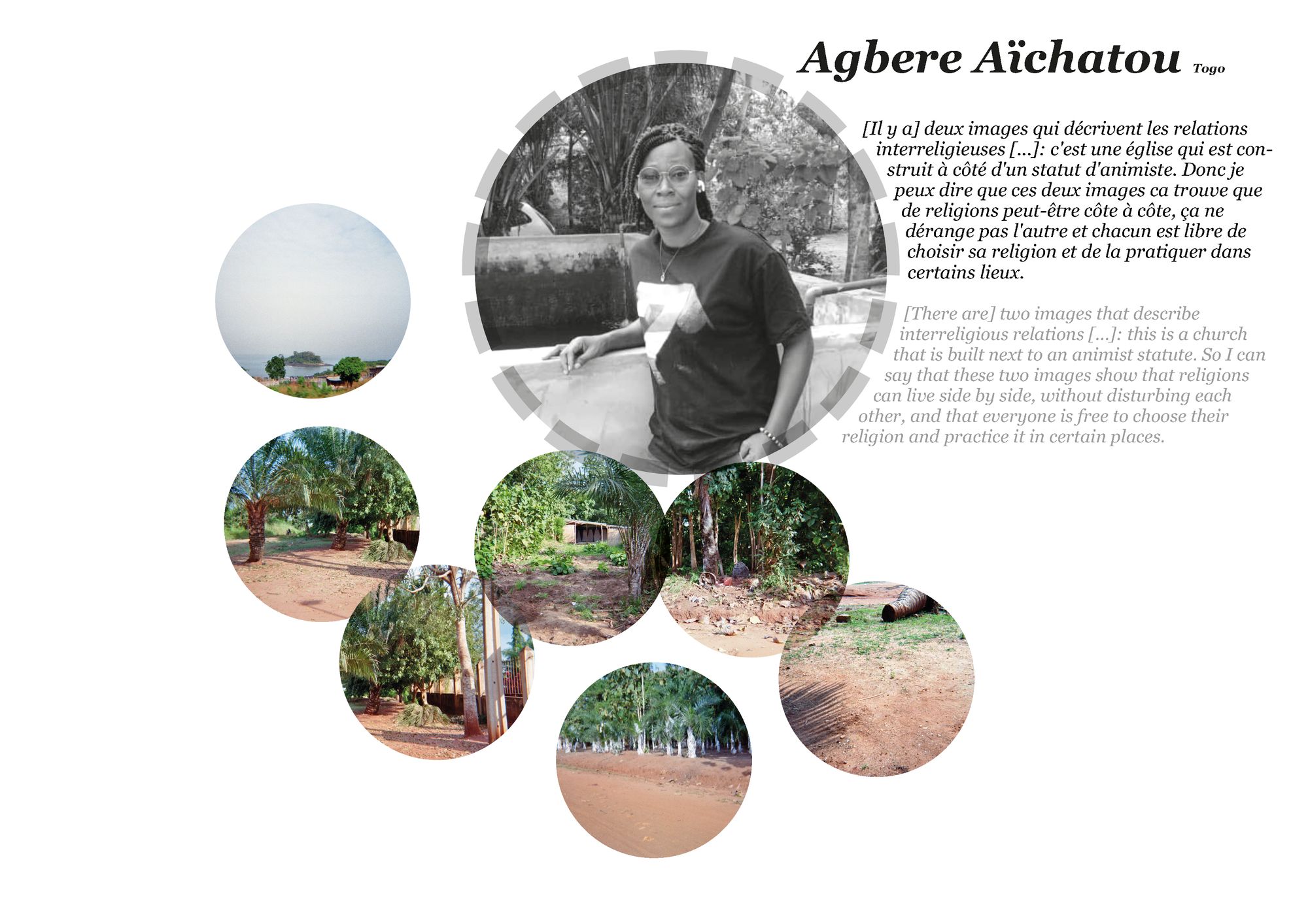 Collage of pictures of religion and peace by Agbere Aichatou in Togo
