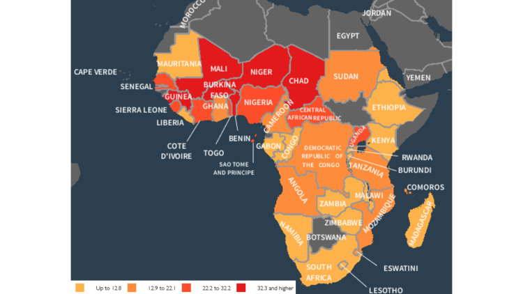 A map of Africa shows the individual countries and the Share of Women with One or More Co-Wives.
