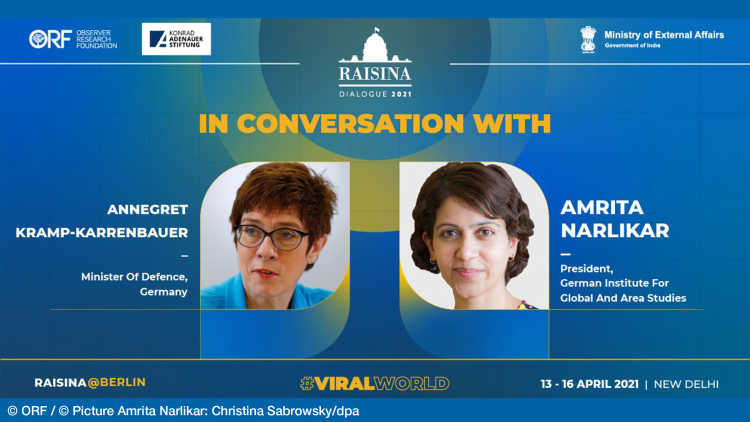 Advertising poster of the event "Amrita Narlikar in conversation with Annegret Kramp-Karrenbauer"
