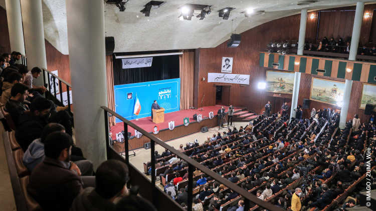 Iran s President EBRAHIM RAISI delivering a speech at Tehran University as the Islamic country marks Student s Day, on December 7, 2022. 