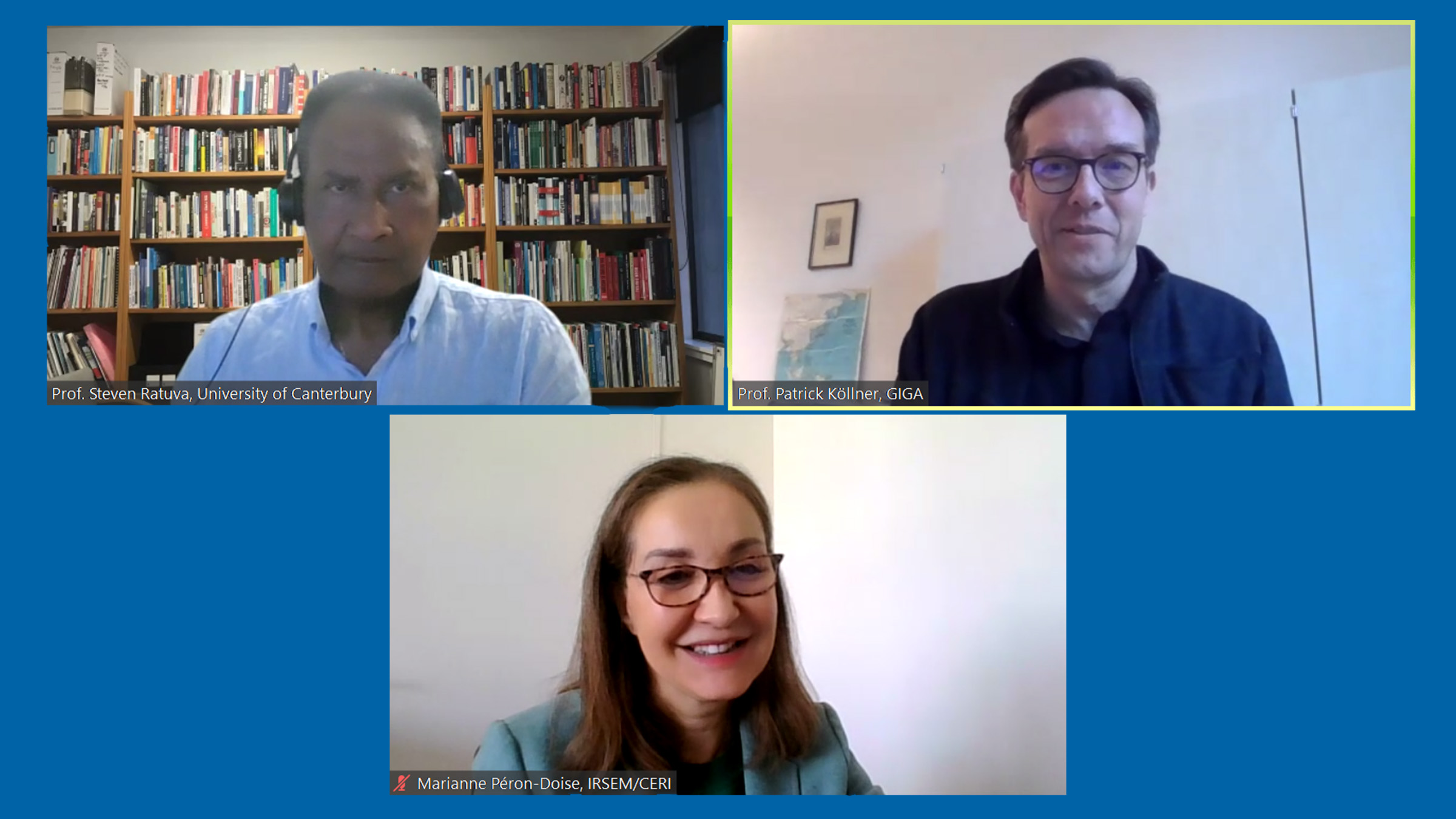 From top to bottom: Prof. Dr. Steven Ratuva, Prof. Dr. Patrick Köllner and Marianne Péron-Doise