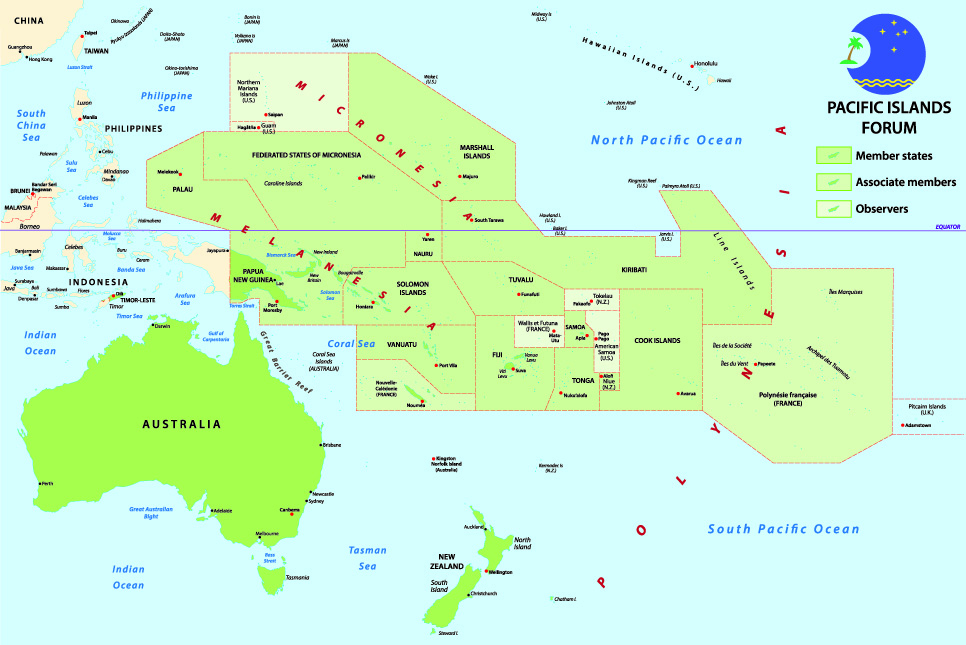 Map of The Pacific Islands Forum as of 2015