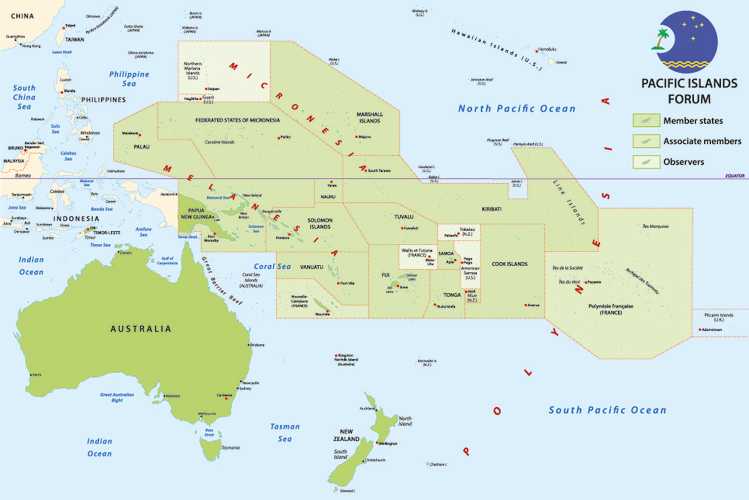 Map of The Pacific Islands Forum as of 2015