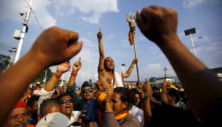 Hindu activists demonstrate in Nepal.