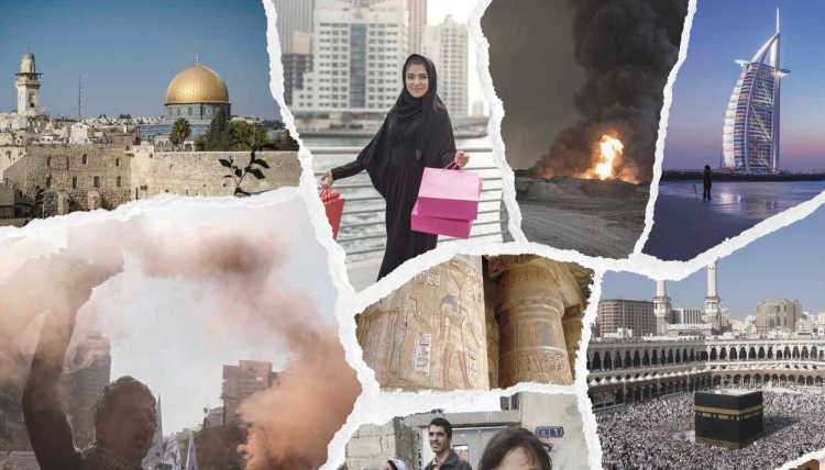 Collage of various photos of the Middle East