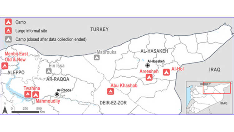 Karte von Syrien: Standorte der bewerteten IDP-Lager und -Standorte (Oktober 2019)