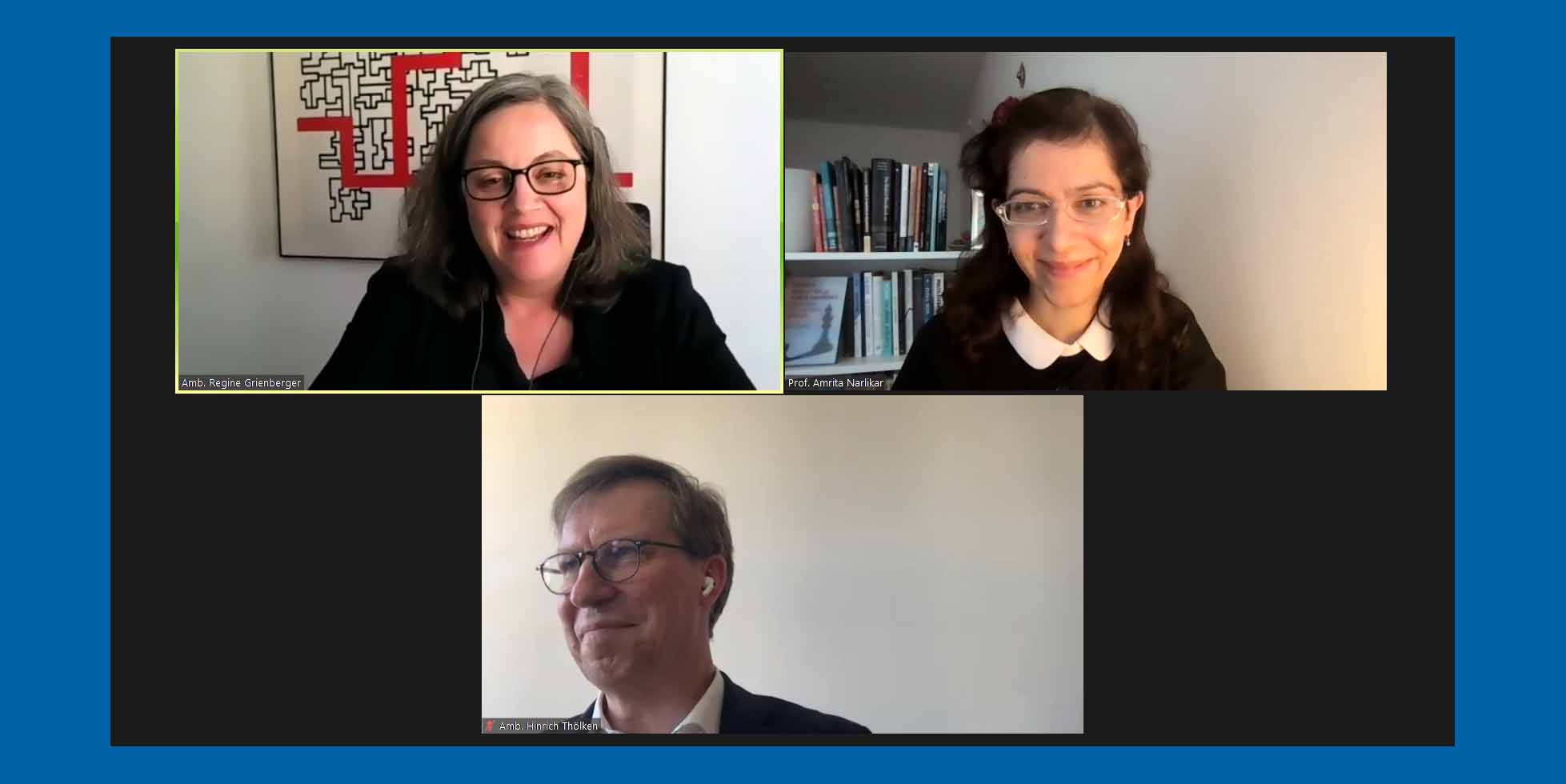 Picture of Ambassador Dr. Regine Grienberger, Ambassador Dr. Hinrich Thölken and Prof. Dr. Amrita Narlikar