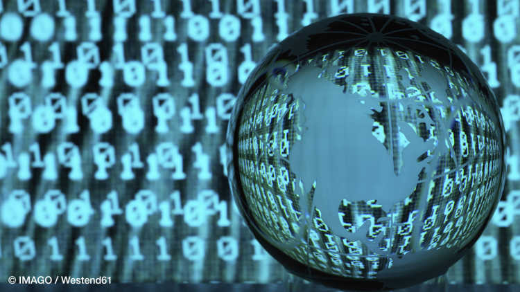 Global Cyber Crime, Glass globe illustrating the US with reflections of a infected cyber attack