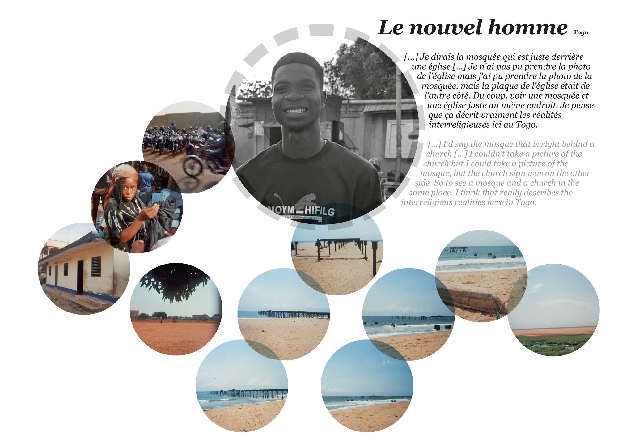 Collage of pictures of religion and peace by Le nouvel homme in Togo
