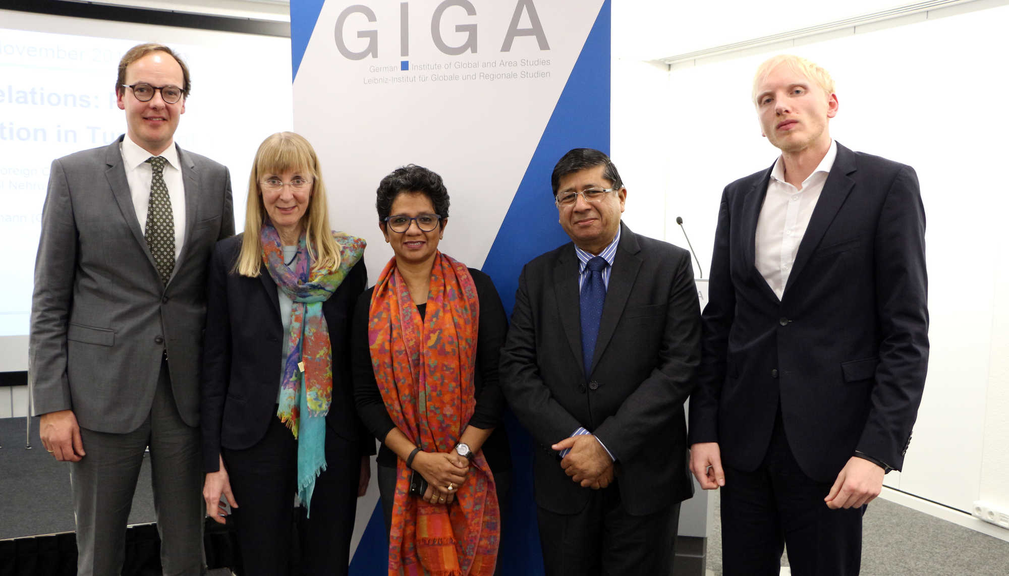Dr. Johannes Plagemann, Ambassador Ina Lepel, Indrani Bagchi, Professor Rajendra K. Jain, Dr. Hannes Ebert