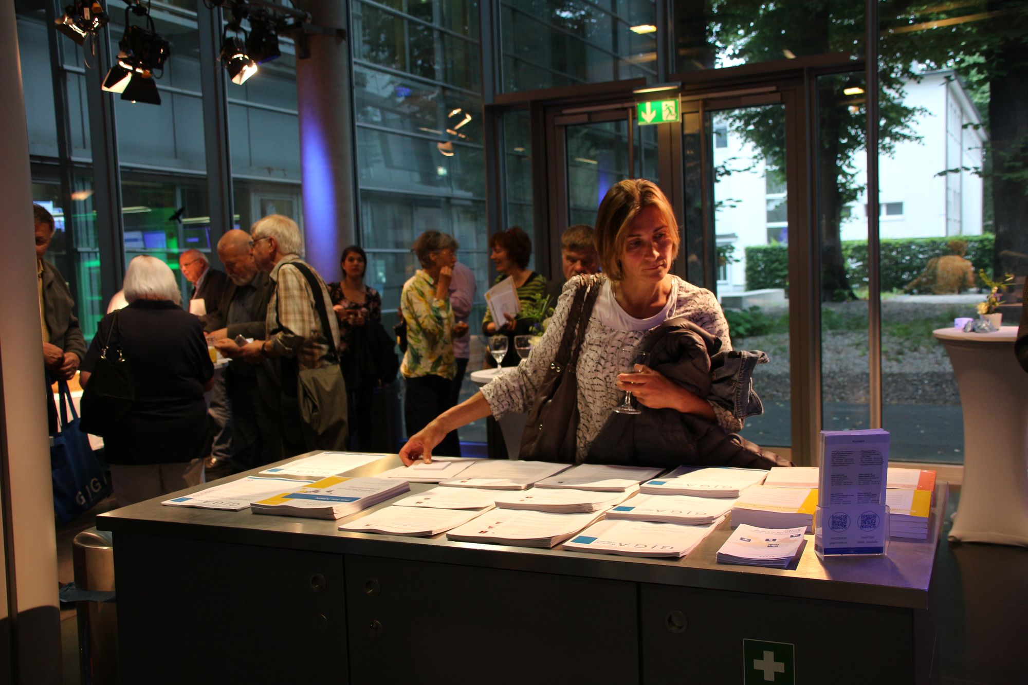 Woman looking at material