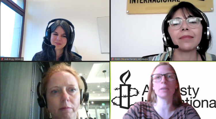 Screenshot of the speakers at the Zoom session of the cooperation event of ILAS and Amnesty International on the topic "Violence Against Women in Latin America"