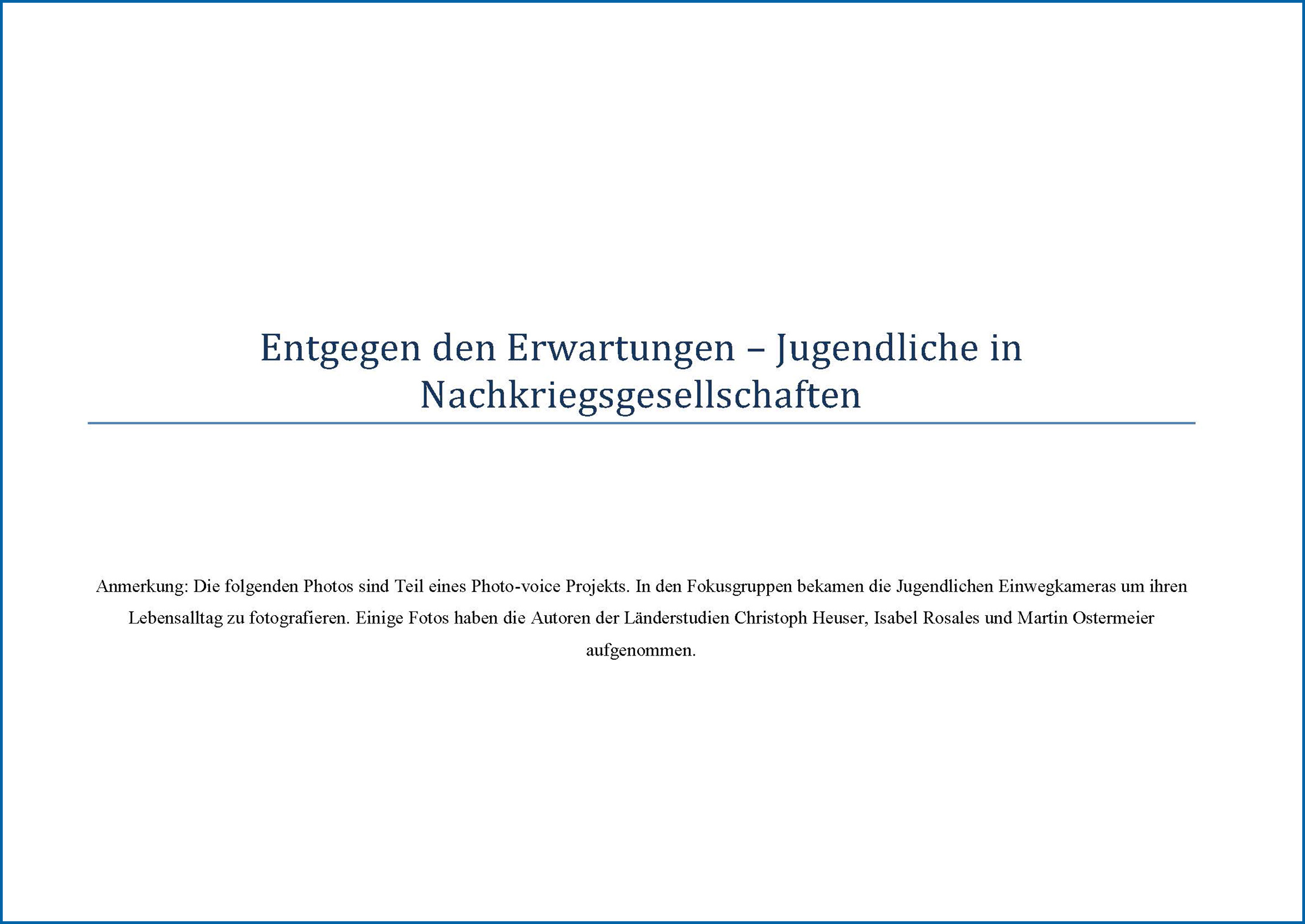 Against all Odds – Youth in Post-War Societies