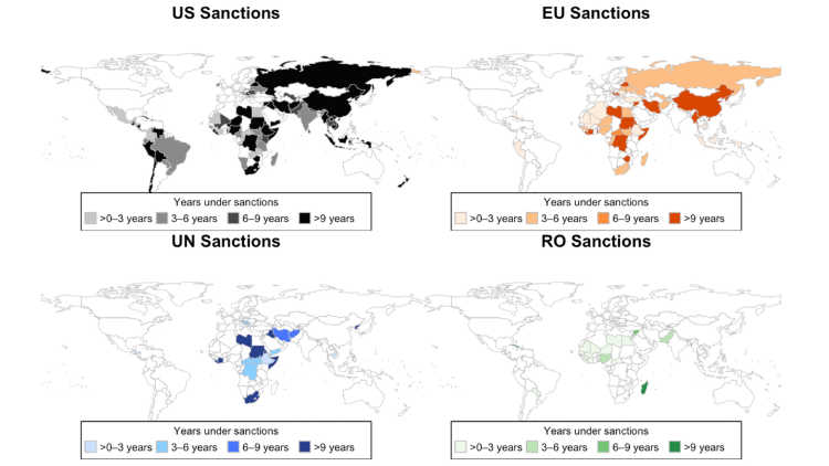 Karten der Dauer von Sanktionen nach dem Entsendestaat