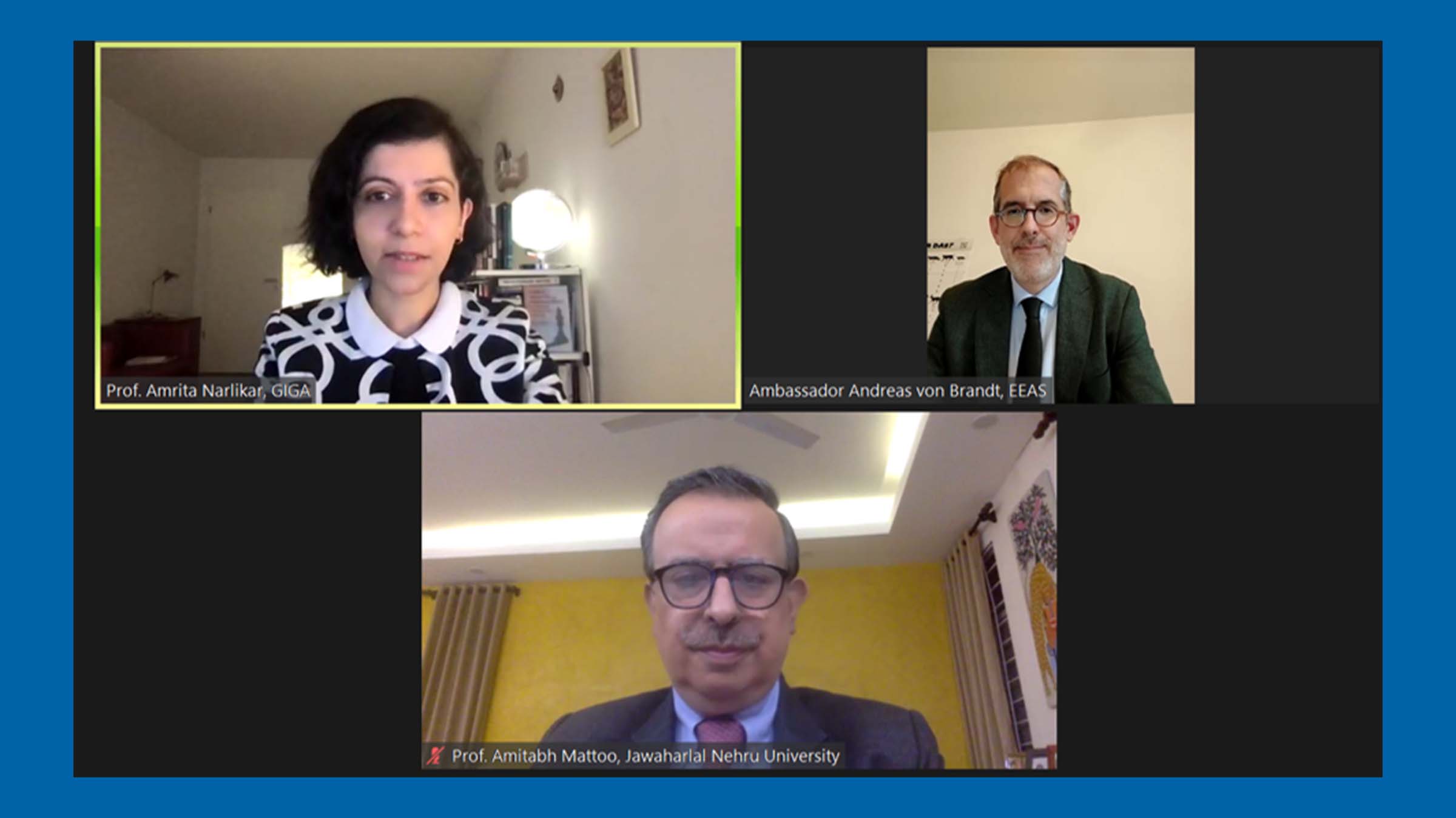 Screenshot of Andreas von Brandt, Prof. Dr. Amitabh Mattoo, Prof. Dr. Amrita Narlikar