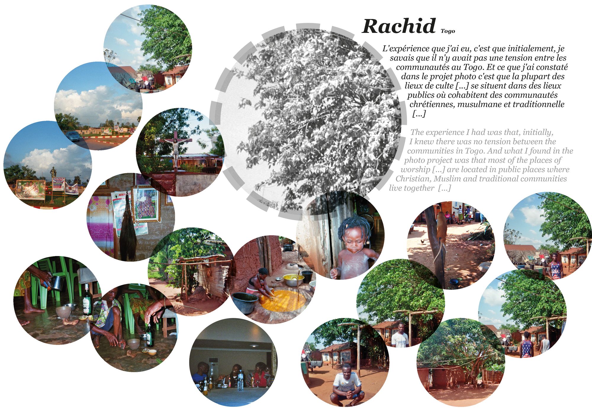 Collage of pictures of religion and peace by Rachid in Togo