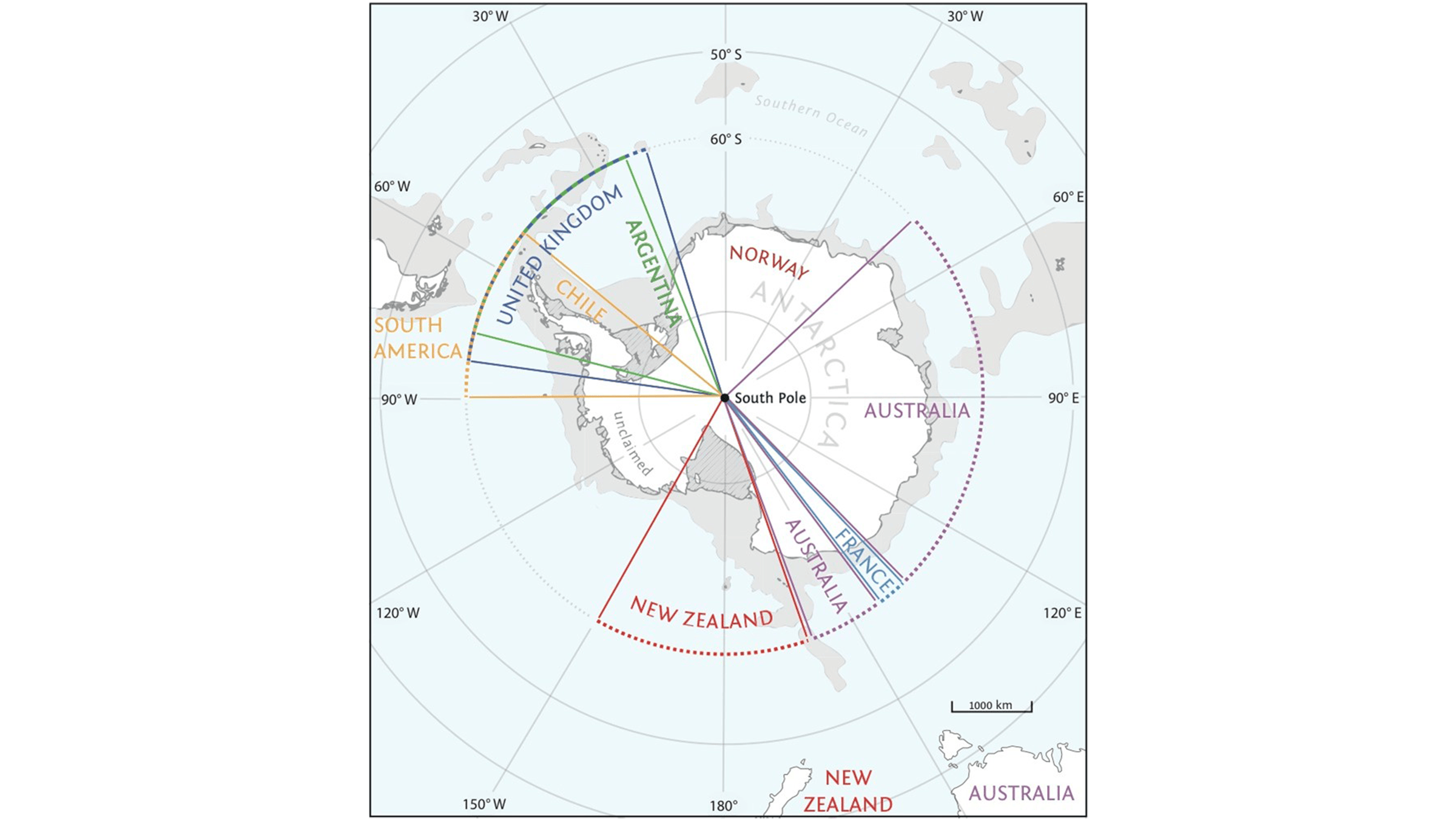 The Antarctic Showing the Seven Territorial Claims 