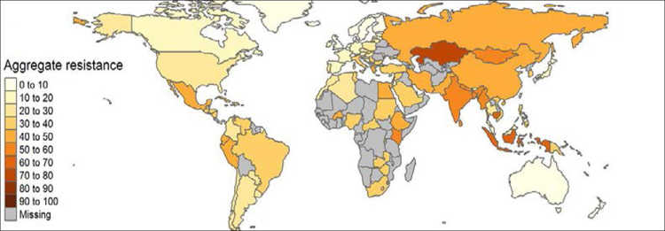 Graphic shows Antimicrobial Resistance Rates around the World
