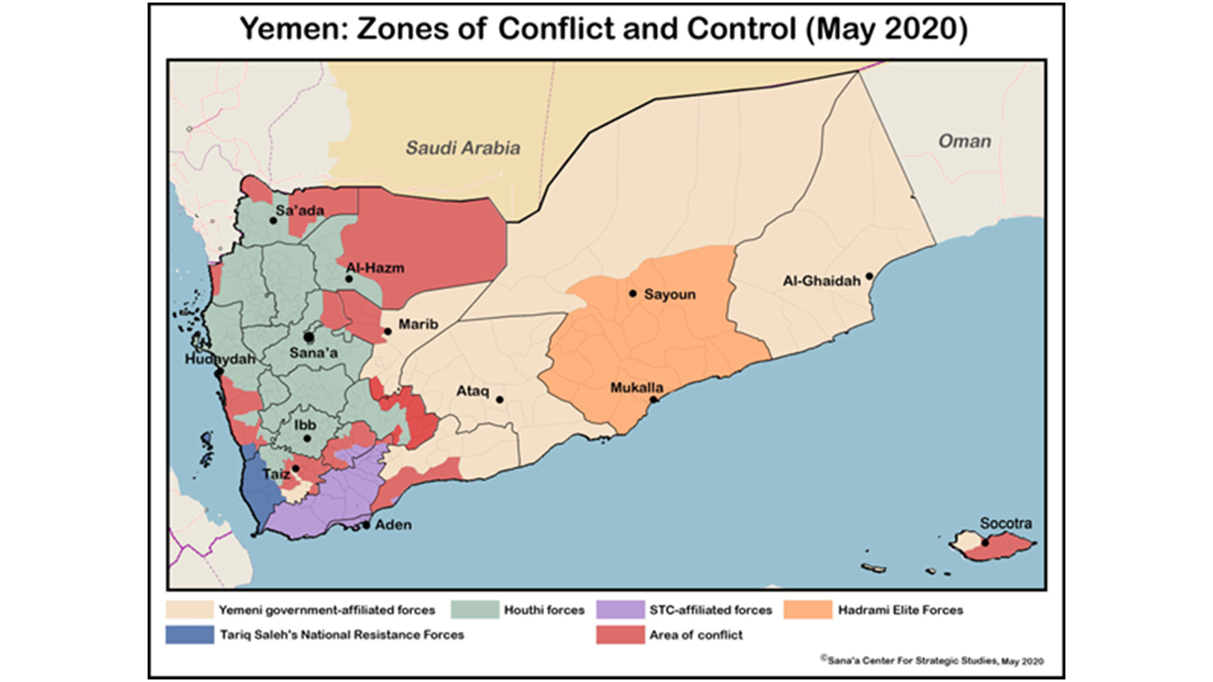 Card of Zones of Conflict and Control in Yemen, May 2020