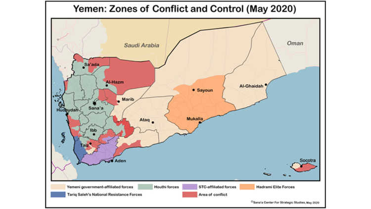 Card of Zones of Conflict and Control in Yemen, May 2020