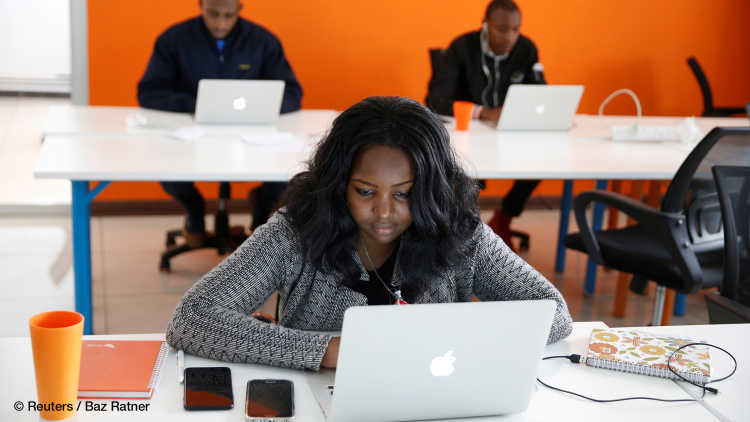 An employee of tech start-up Sendy, which offers online logistics services, works on her computer at their office in Nairobi, Kenya, October 30, 2018.