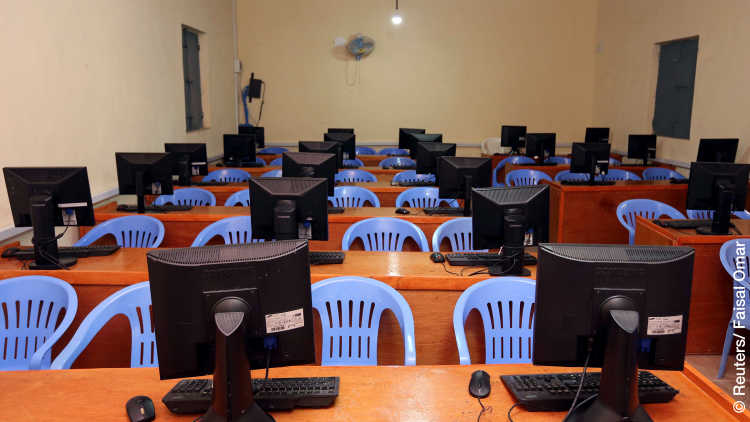 An empty computer science classroom is seen at the University of Somalia in Mogadishu, July 13, 2017. Picture taken July 13, 2017.