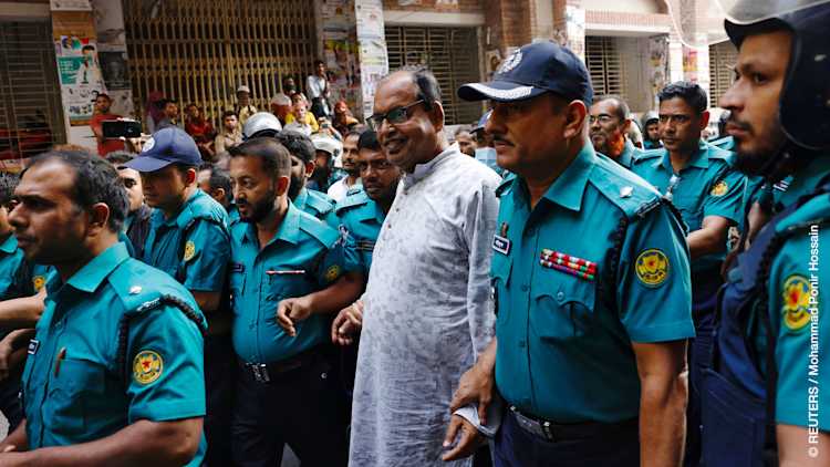 Shamsuzzaman Dudu, Vice Chairman of BNP, appears in the Chief Metropolitan Magistrate Court after being arrested by Detective Branch of the Dhaka Metropolitan Police over the sabotage case filed centring the BNP's rally, November 6, 2023.