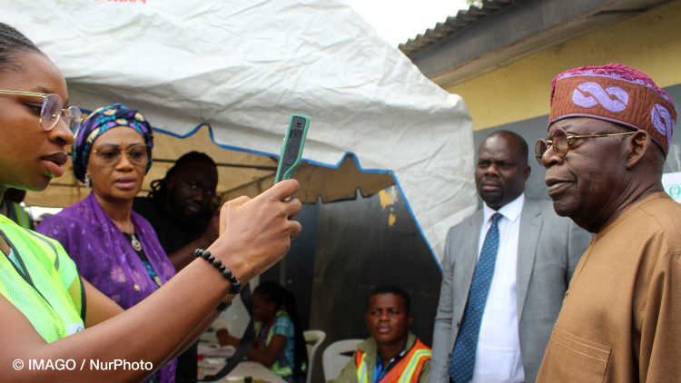 2023 Governorship and State House of Assembly Election in Lagos Asiwaju Bola Ahmed Tinubu, President-elect, being accredited with Bimodal Voters Accreditation System (BVAS)  at Alausa, Ikeja, Lagos on 23 March 2023. 
