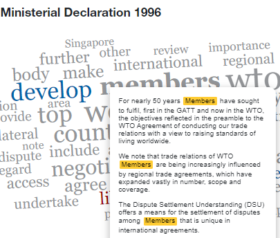 Most used words in two WTO Ministerial Declarations: Singapore vs. Doha